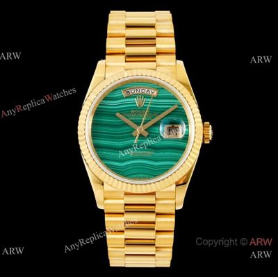 Swiss 2834 Rolex DayDate 36 Gold Presidential Malachite Face Replica watch